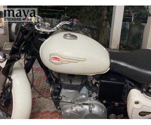 Bullet style tank sticker applied on classic 350 white