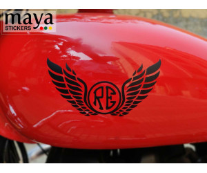 RE wings sticker on customized royal enfield tank