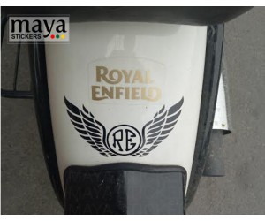 RE and wings sticker on classic 350 ash white's rear mudguard 