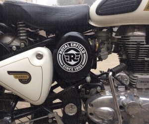 Royal Enfield since 1901 sticker in full white on ash white classic 350