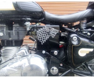 Wolf stickering on Royal Enfield classic 350 black side box