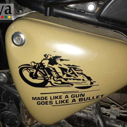 Made like a Gun, Goes like a Bullet retro racer stickers for Royal Enfield