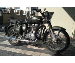 Royal Enfield old style logo sticker on tank of modified bullet 