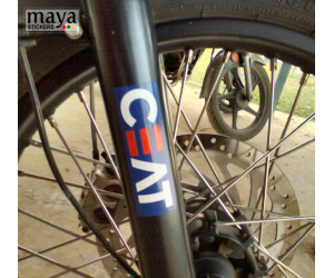 Ceat tyres logo sticke on royal enfield himalayan stump