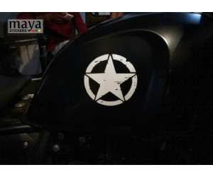 Star sticker on black royal enfield himalayan tank