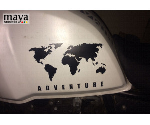 World map adventure sticker on white royal enfield himalayan fuel tank