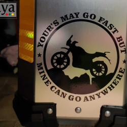 Yours may go fast but mine can go anywhere offroad sticker for RE Himalayan