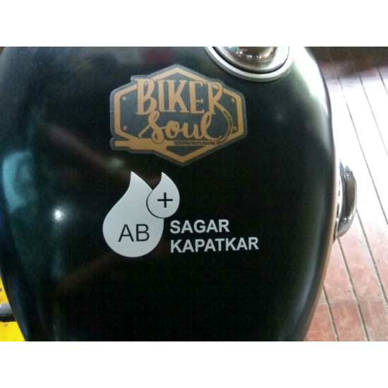 Blood type / group with name stickers for bikes, helmets, cars.