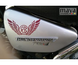 RE and wings design sticker on royal enfield thunderbird side cover