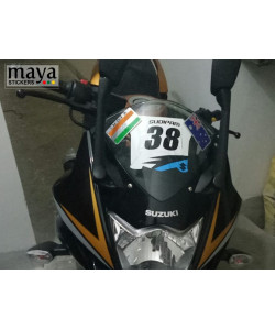 Racing name and number sticker on Gixxer SF windshield 