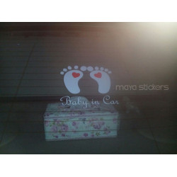 Baby in car unique foot print with heart sticker / decal for cars 