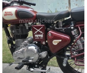 Sword sticker on royal enfield maroon battery cover
