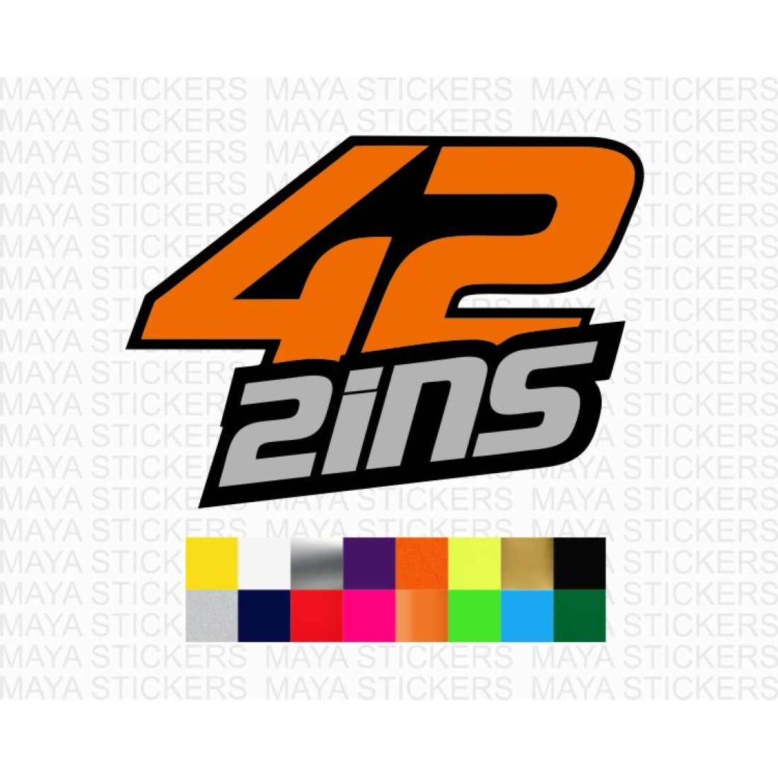 42 Rins logo stickers in custom colors and sizes