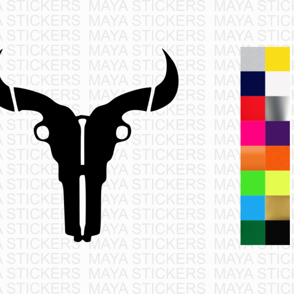 Bull skull with gun sticker in custom colors and sizes