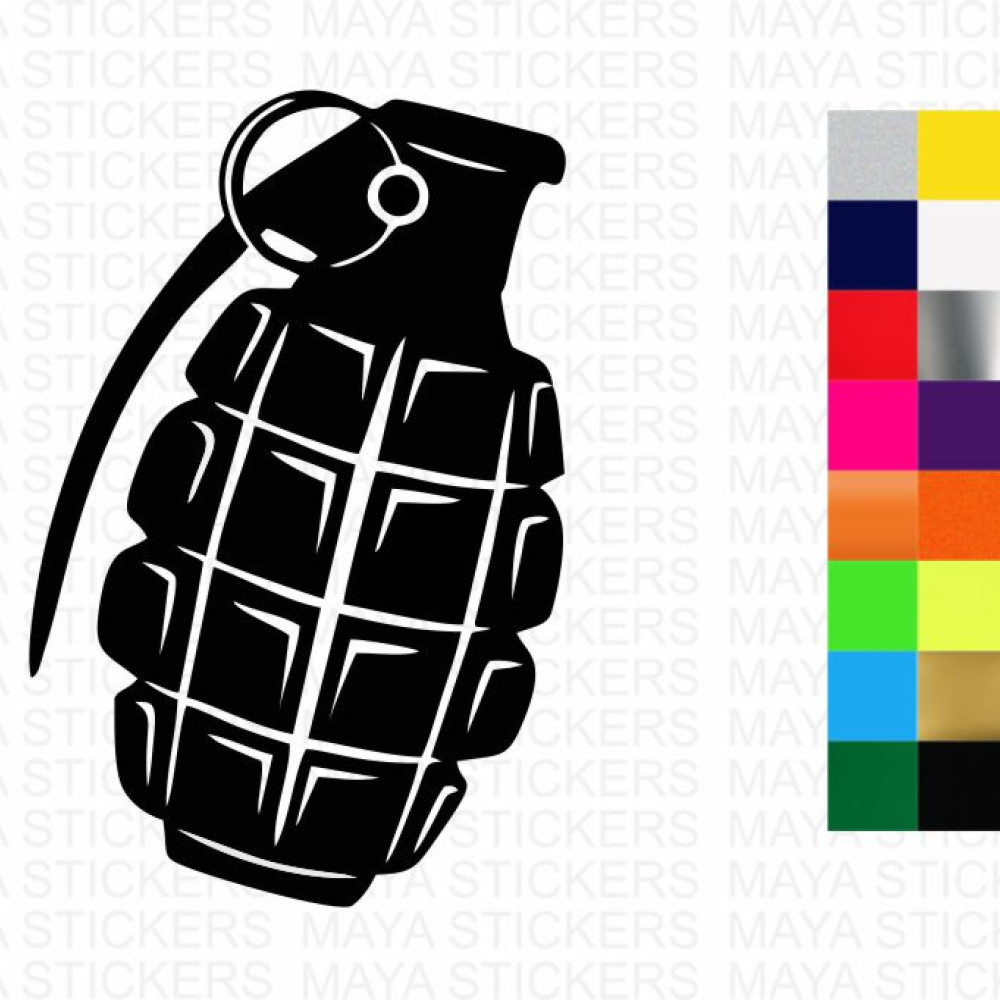 Hand grenade decal sticker in custom colors and sizes