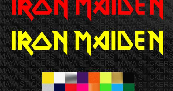 Iron Maiden logo stickers in custom colors and sizes