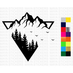Mountains and Pine trees design sticker for cars, bikes, laptops