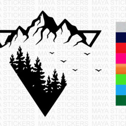 Mountains and Pine trees design sticker for cars, bikes, laptops