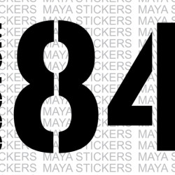 Name and Number sticker with Stencil style fonts. 