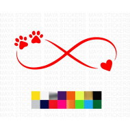 Infinity with paw print and heart decal sticker for cars, laptops and scooters