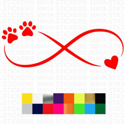 Infinity with paw print and heart decal sticker for cars, laptops and scooters