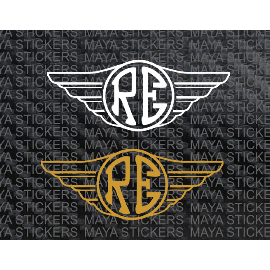 Rew Sticker RE logo with wings design in custom colors and sizes D3