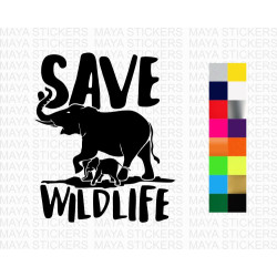 Save Wildlife elephant design decal sticker for cars, laptops, walls