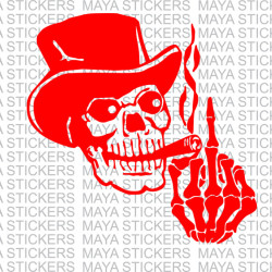 Smoking skull with middle finger decal sticker 