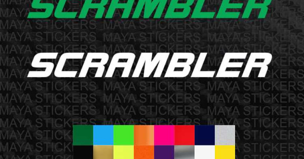 Scrambler logo stickers in custom colors and sizes