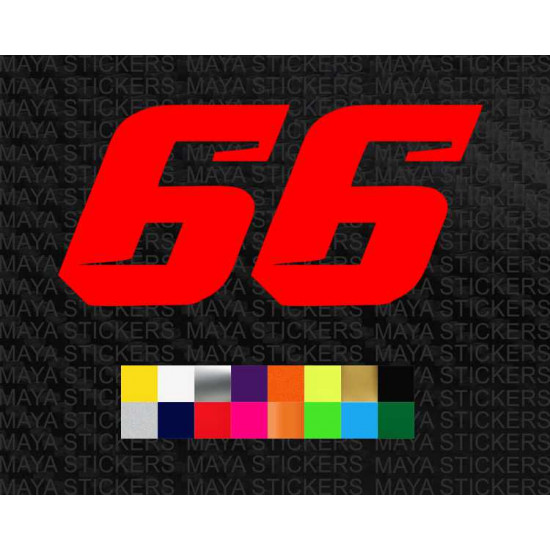 66 Number racing stickers in custom colors and sizes