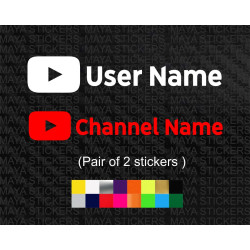 Youtube single color custom channel name stickers for cars, bikes ( Pair of 2 stickers )