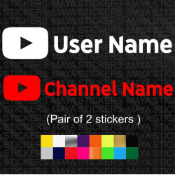 Youtube single color custom channel name stickers for cars, bikes ( Pair of 2 stickers )