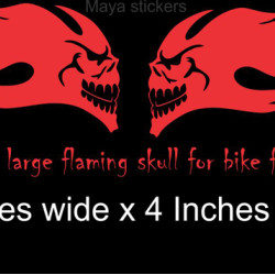 Flaming skull sticker / decal for bike fuel tank and cars. Pair of 2 stickers