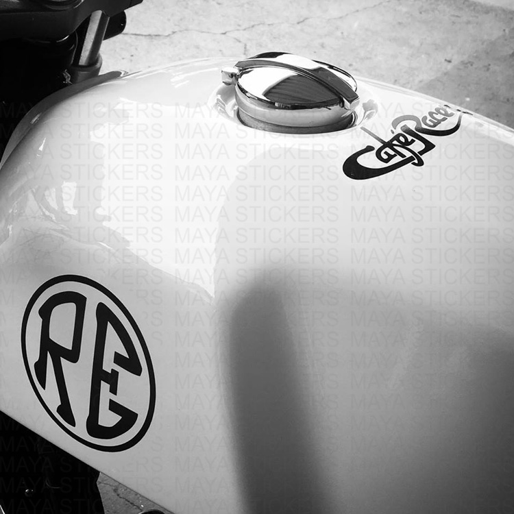 RE round logo on royal enfield continental gt tank sides